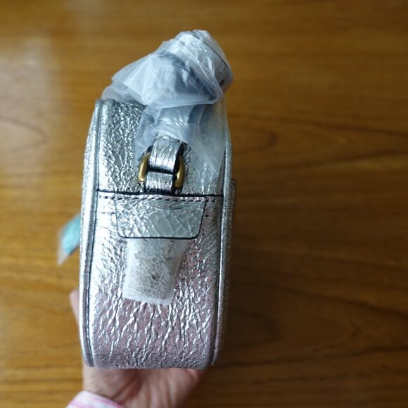 J.Crew Mini Metallic Silver Signet Leather H3877 crossbody Cross Body Bag - Picture 2 of 8